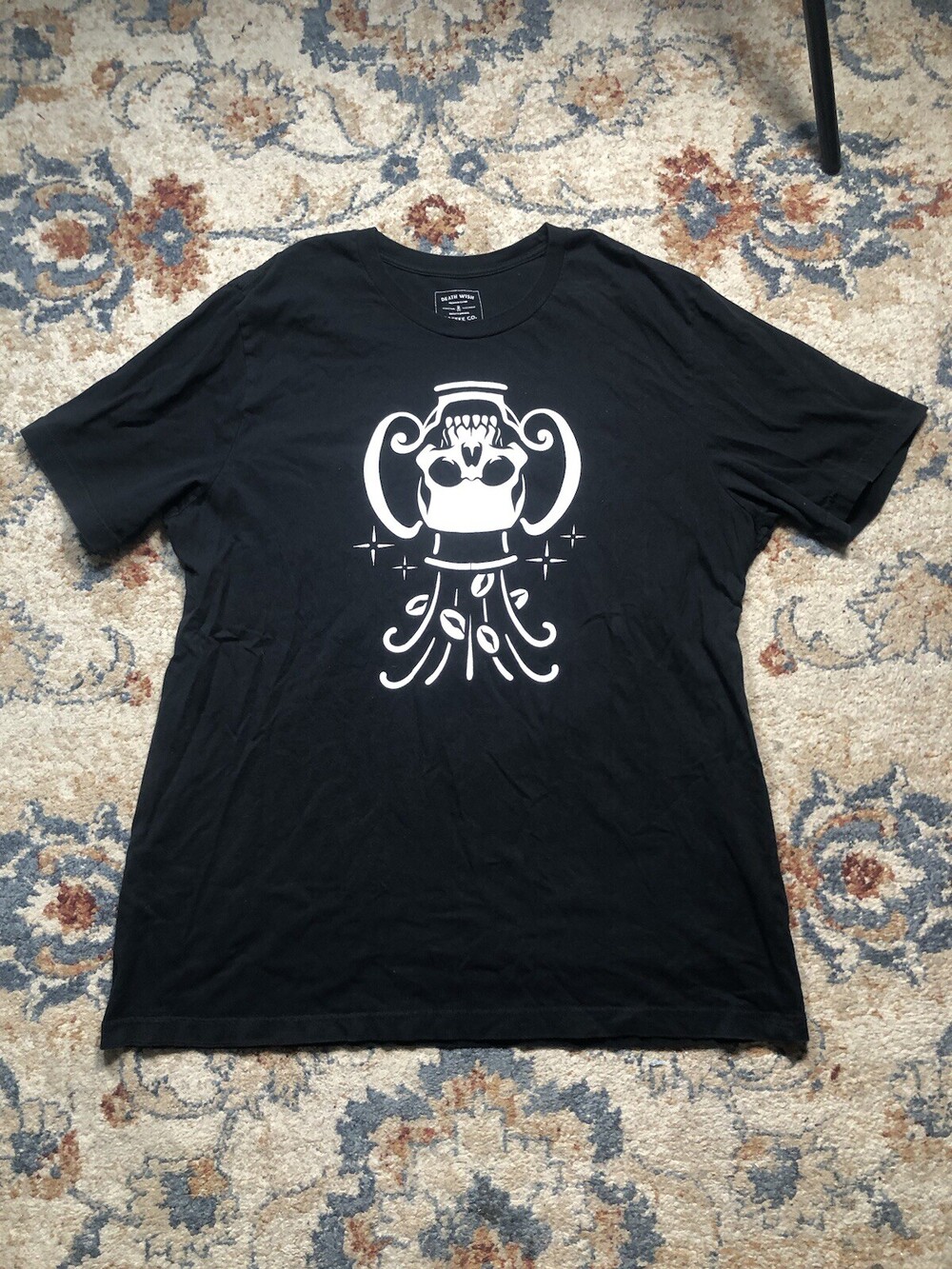 Death Wish Coffee Co Mens 2XL Tshirt Skull Crossbones Logo Black Cotton Tee